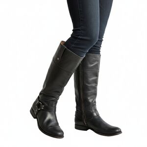 FRYE Black Leather Melissa Harness Tall Riding Boots - Size 8.5B